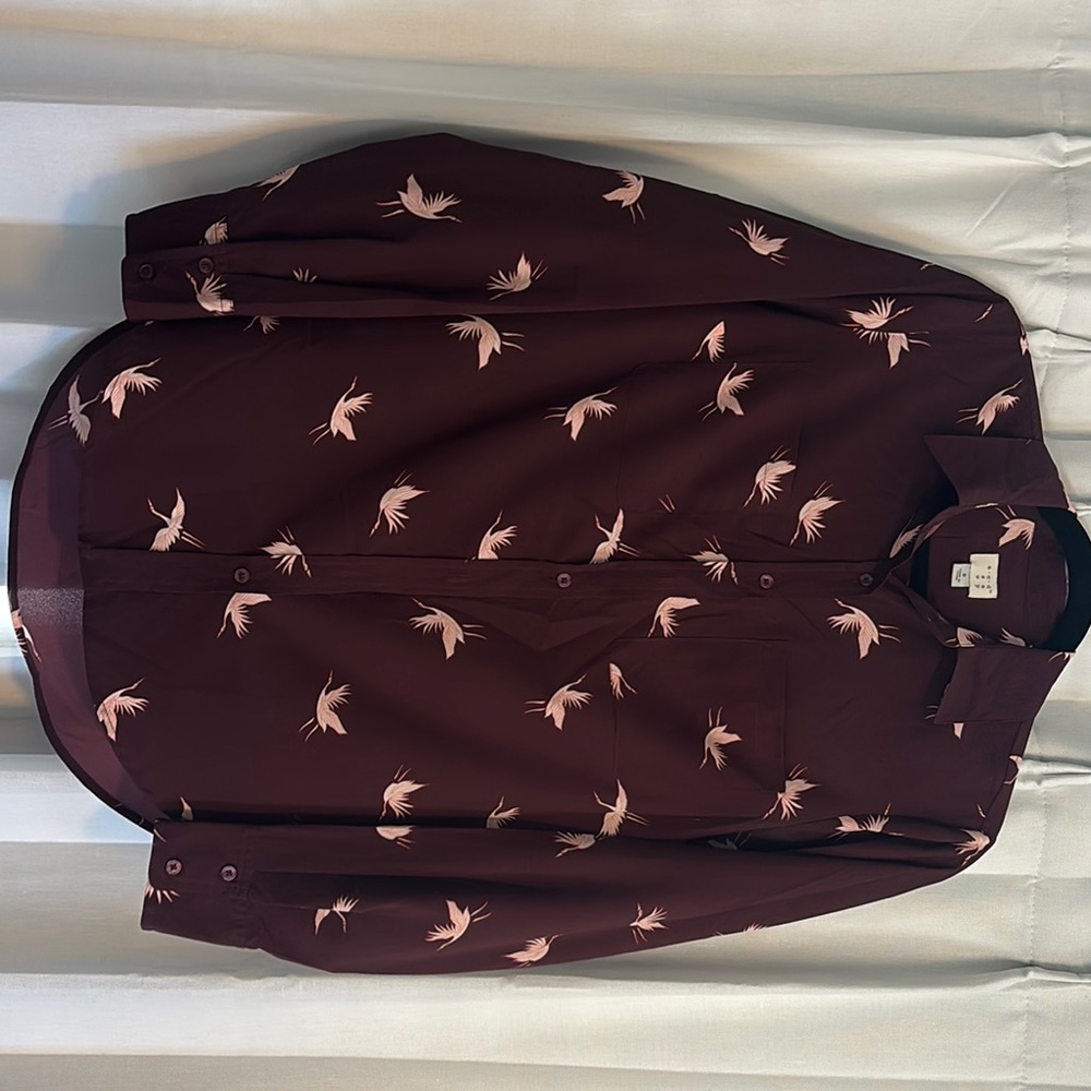 a new day Women's Button Down Shirt - Burgundy with Pink Pattern